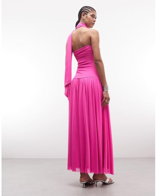 AFRM Pink Rori Detatchable Scarf Sculpted Waist Bandeau Maxi Dress