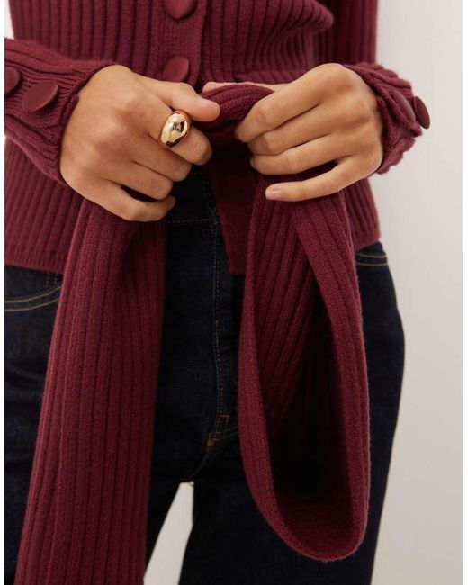 House Of Sunny Red Power Peggy Classic Rib Knit Button Up Cardigan With Scarf