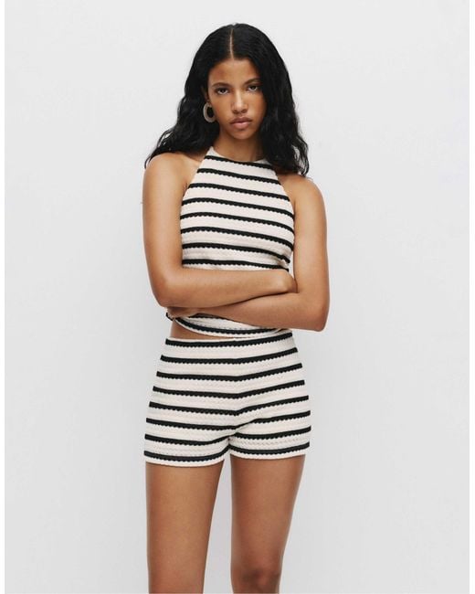 Pull&Bear Black – gestreifte strickshorts
