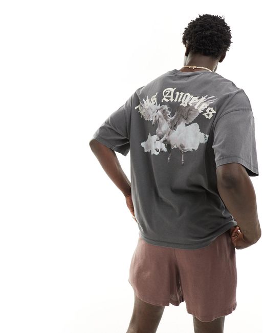 T-shirt oversize avec imprimé cheval au dos - délavé ADPT pour homme en coloris Gray