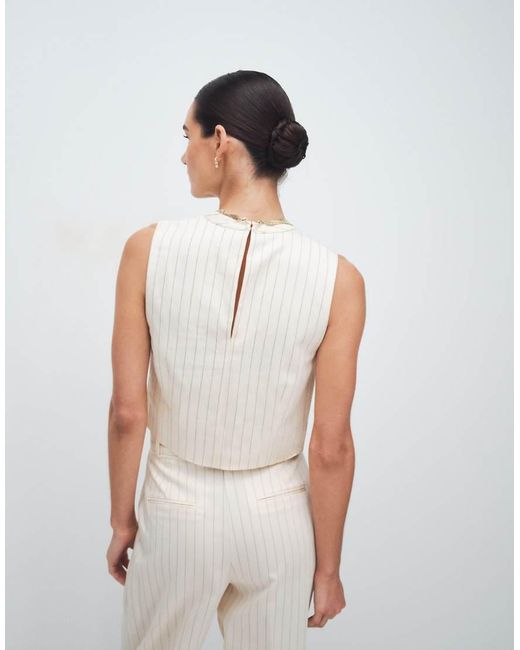 Mango White Cadena Linen Mix Sleeveless Top With Necklace Detail Co-Ord