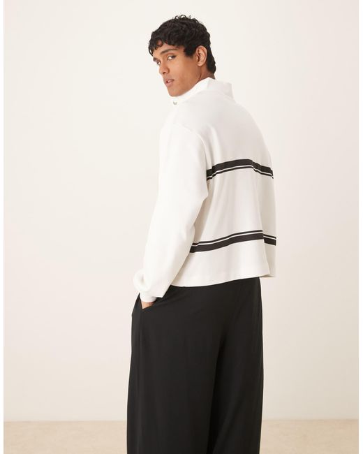 ASOS Natural Oversized Drop Shoulder Boxy Funnel Neck Lightweight Rib Sweatshirt With Stripe for men