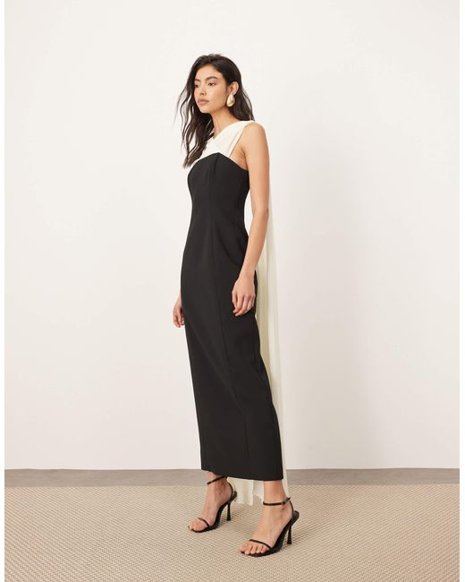 ARRANGE Natural Structured Maxi Dress With Chiffon Drape