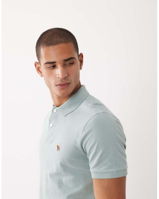 Abercrombie & Fitch Blue Icon Logo Short Sleeve Polo Shirt for men