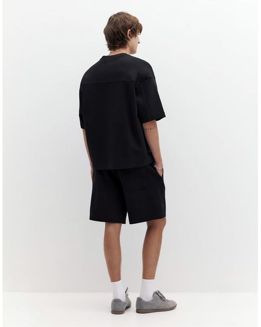 Pull&Bear Black Interlock Short Sleeve Heavweight T-shirt for men