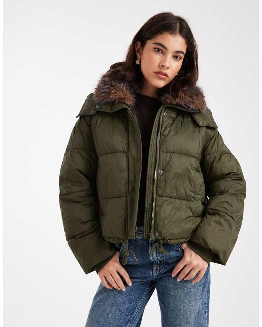 South Beach Blue Padded Jacket With Faux Fur Lined Hood