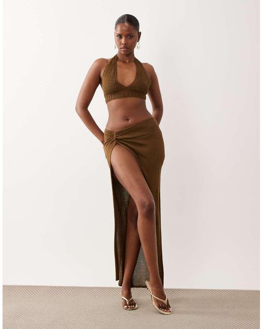 Flook Brown The Label Kyla Crochet Halter Top