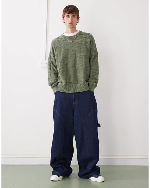 Weekday Green Oversized Jumper With 3d Texture for men