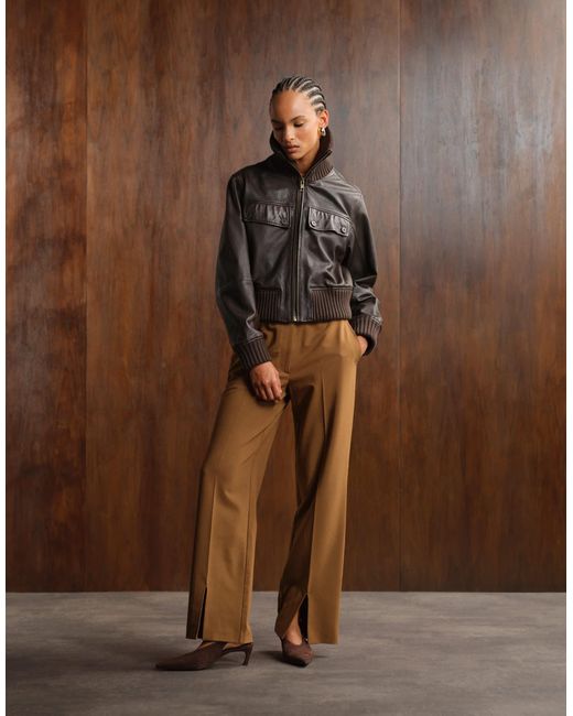 ASOS Brown Washed Real Leather Cropped Jacket