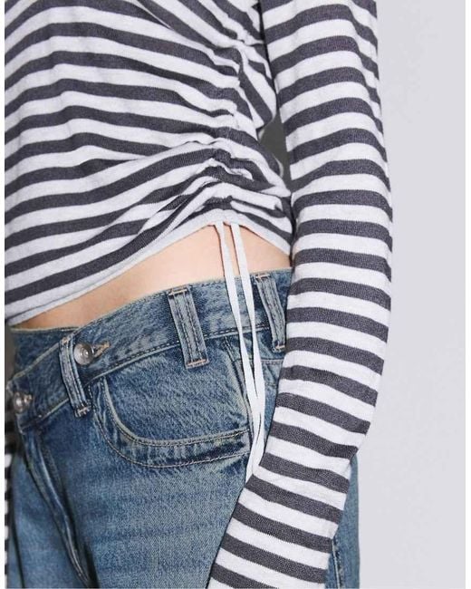 Stradivarius Blue Striped Jumper With Side Ruching
