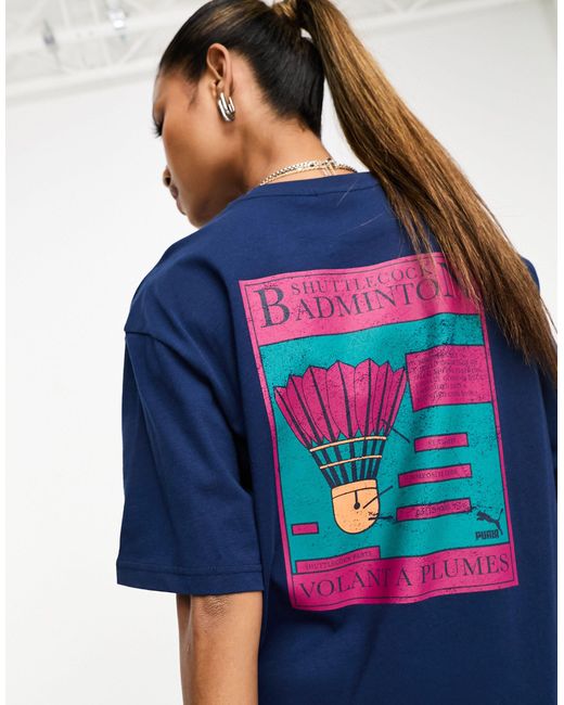 PUMA Blue Badminton Archive Graphic Back Print T-shirt
