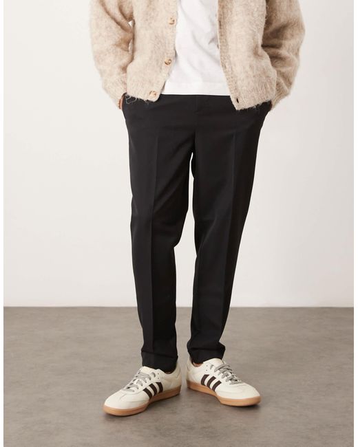 ASOS Natural Smart Tapered Fit Trousers With Turnups for men