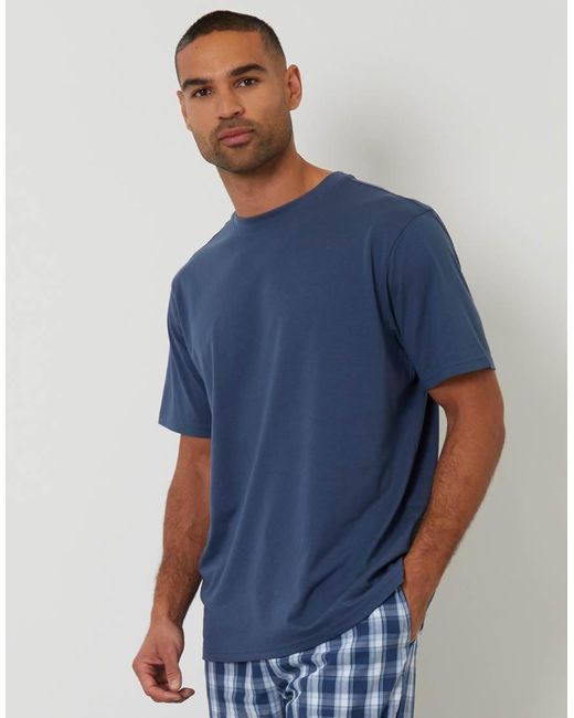 Threadbare Blue Check Relaxed Fit Pyjama Set for men