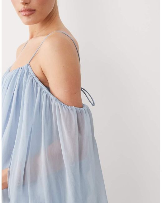 ASOS Blue Blouson Bodice Maxi Dress With Split Sleeve And Volume Godet Skirt