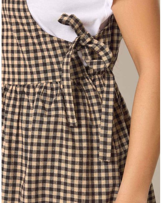 PixieGirl Brown Petite Gingham Pinafore Dress