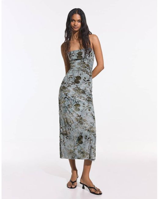 Bershka Gray Printed Midi Dress