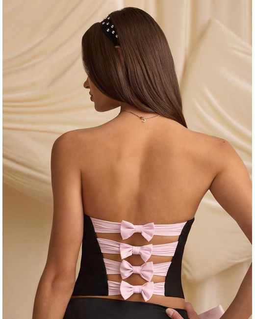 Oh Polly Natural Audrina Corset Bandeau Co-Ord With Bows