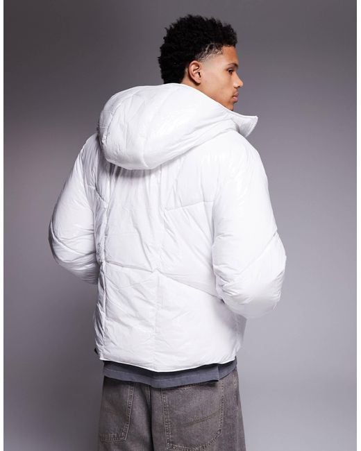 ASOS White High Shine Oversized Puffer Jacket for men