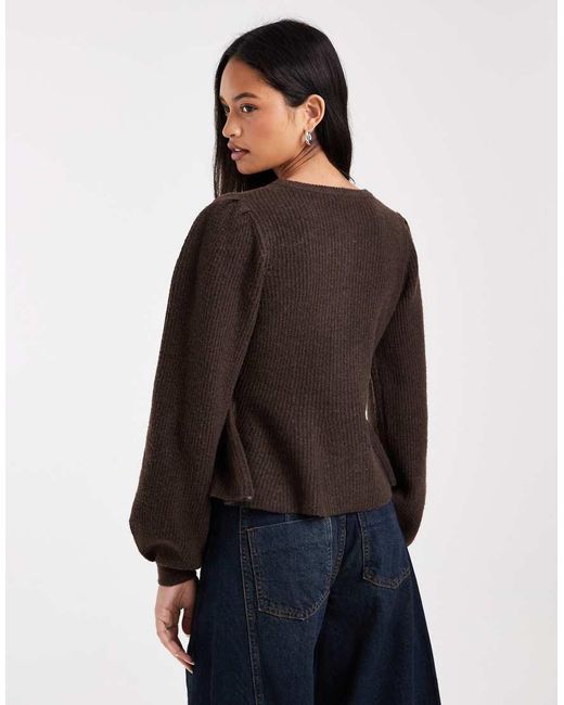 Pieces Black Waist Detail Soft Rib Knitted Cardigan