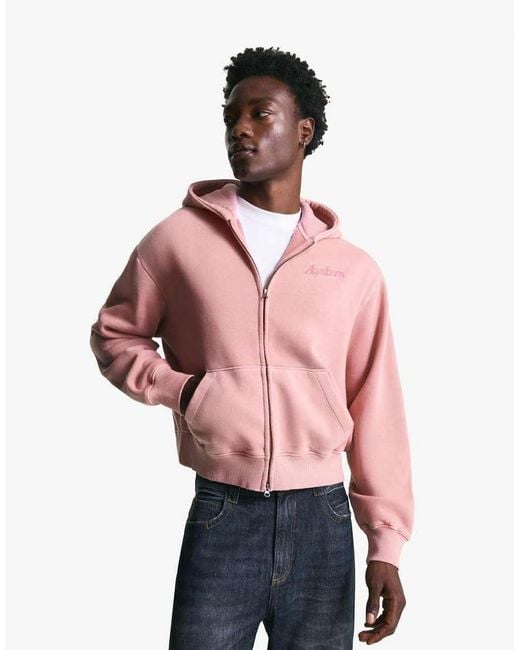 Bershka Pink Cropped Sweatshirt With Zip And Embroidery for men