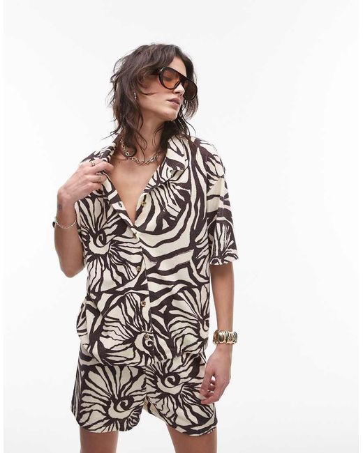 Camisa De Corte Cuadrado Con Estampado Floral De Tejido Rizado De (Parte De Un Conjunto) TOPSHOP de color White