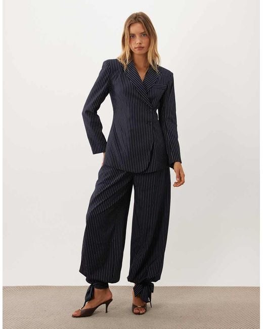 Ghospell Blue Sienna Ankle Tie Detail Balloon Pants