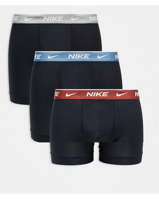 Pack De 3 Calzoncillos Bóxer Negros Elásticos Con Cinturillas En Contraste De Algodón Everyday Cotton Stretch De Nike de hombre de color Blue