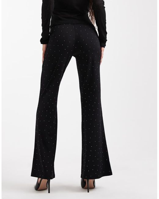 Only Petite Black Rhinestone Flare Trousers