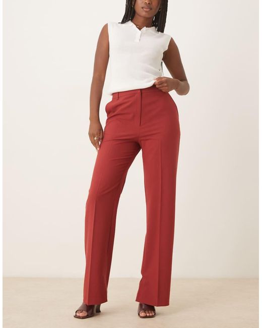 ASOS Red Tailo Slim Straight Suit Pants With Slit