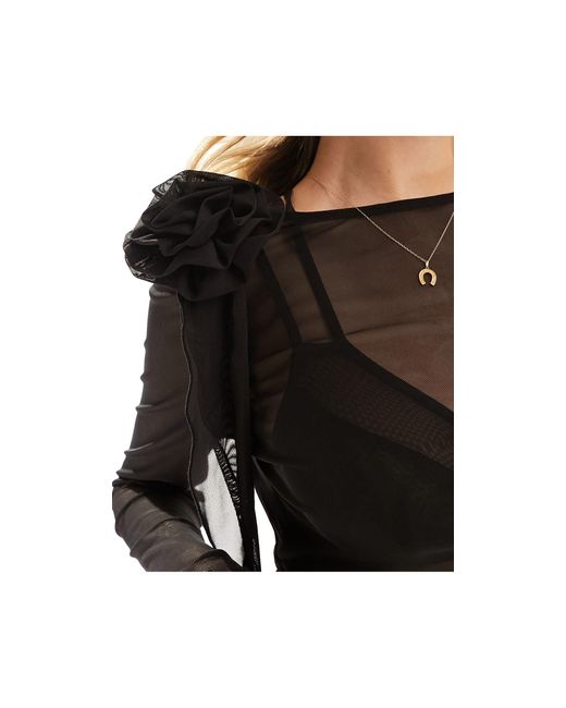 X julieta padros - top trasparente a maniche lunghe con dettaglio di rosa di NA-KD in Black