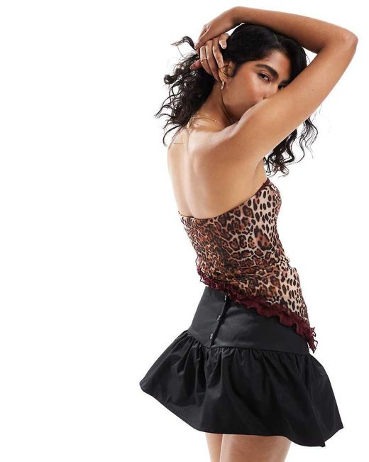 ASOS Bandeau Mesh Top Met Laagjes En Luipaardprint in het Black