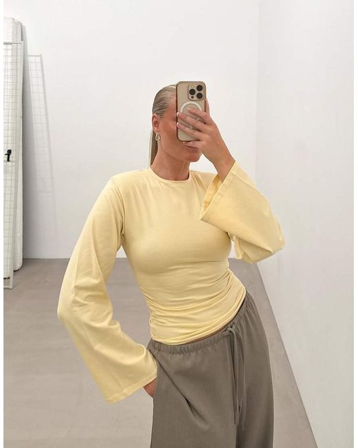 NA-KD Blue Soft Cotton Shoulder Pad Long Sleeve Tee