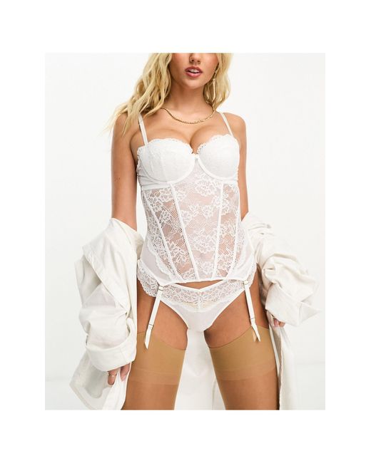 Ann Summers White Bridal Sexy Lace Planet Padded Balcony Basque With Detachable Suspenders