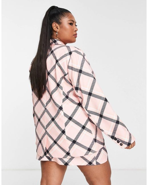 The Frolic Plus Pink The Frolic Exclusive Plus Check Print Blazer Co-ord