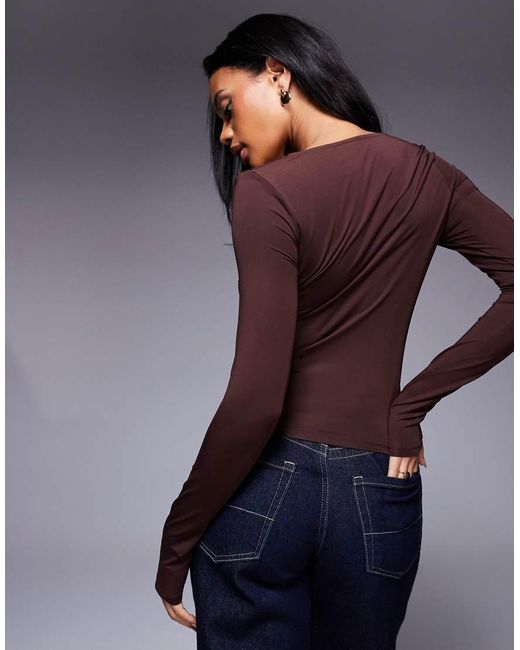 ASOS Purple Double Layer Long Sleeve Wide Square Neck Top