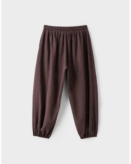 Stradivarius Brown Balloon Check Trousers