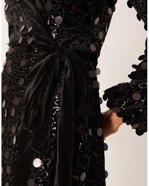 Lovedrobe Natural Velvet Trim Sequin Mini Wrap Dress