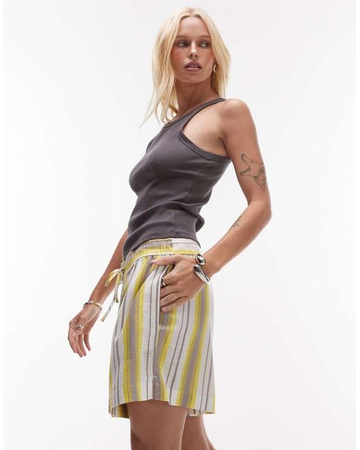 TOPSHOP White High Rise Linen Beach Shorts