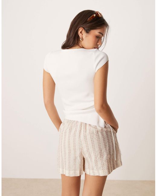 Mango Natural Tie Side Ruched Knitted T-shirt