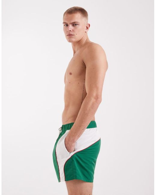 ASOS Green Short Length Swim Shorts With Sporty Paneling for men
