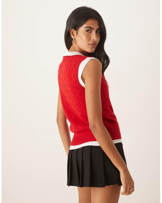 Maglione Senza Maniche Lavorato A Trecce di Polo Ralph Lauren in Red