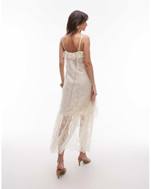 & Other Stories White Lace Midaxi Slip Dress With Sheer Asymmetric Tiered Ruffle Detail