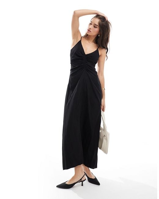 Y.A.S Black Cami Maxi Dress With Ruched Front