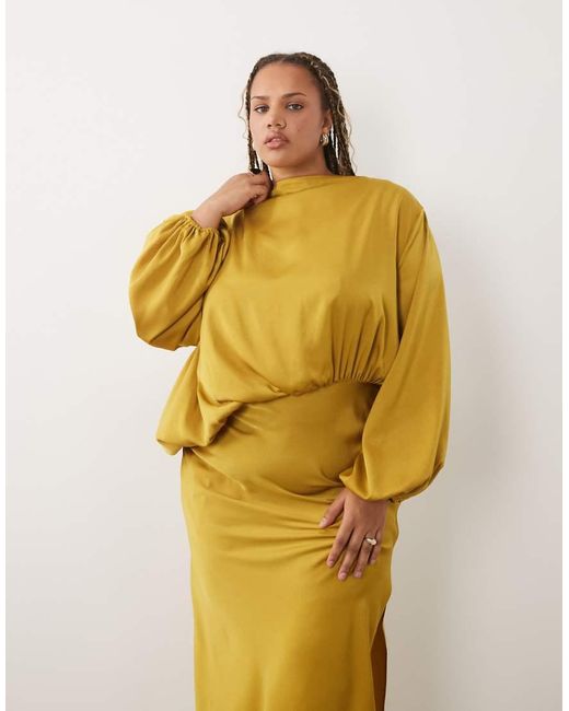 ASOS Metallic Asos Design Curve Asymmetric Bodice Maxi Dress With Blouson Sleeves