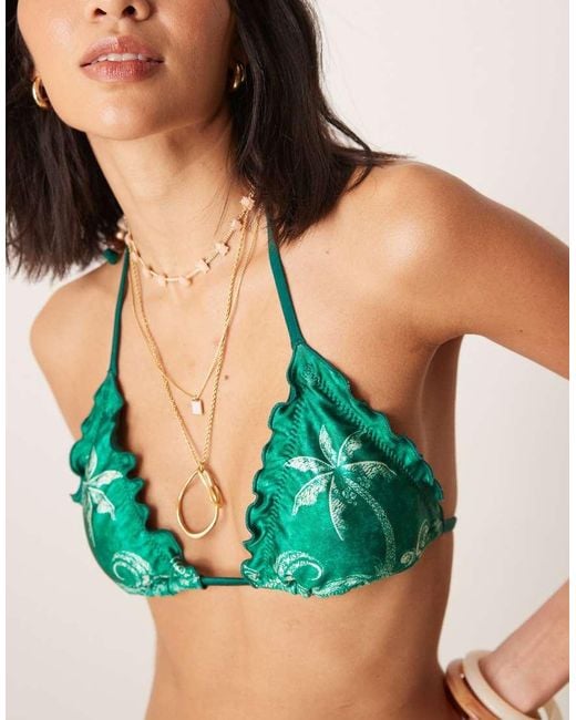 Kulani Kinis Green Emerald Tides Lettuce Edge Thong Tie Bikini Bottom