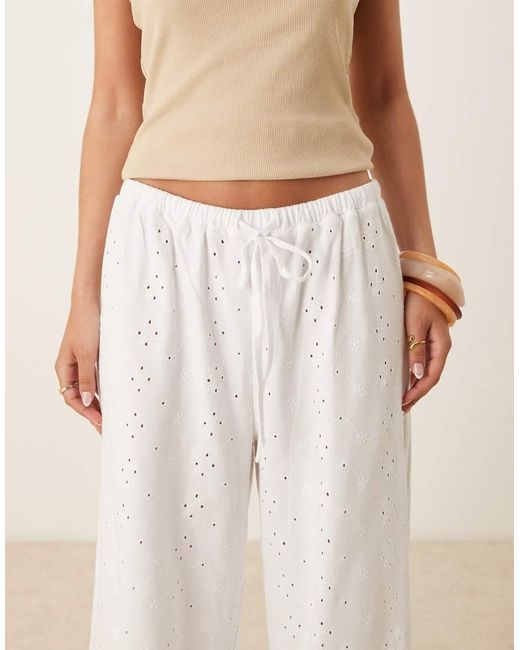 ASOS Natural Broderie Pyjama Style Trouser With Tie Waist
