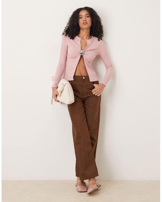 ASOS Pink Rib Hardware Split Detail Long Sleeve