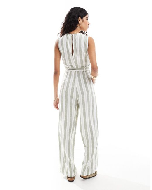 ONLY White Sleeveless Belted Linen Mix Jumpsuit
