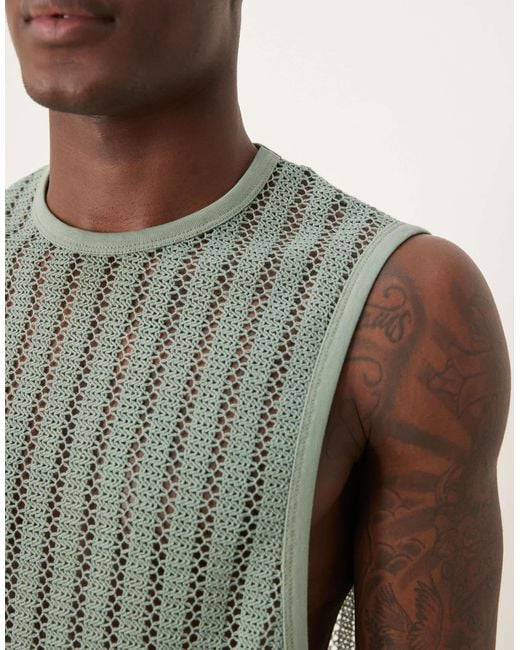 ASOS – kastiges relaxed-fit-tanktop aus häkelstoff in Green für Herren