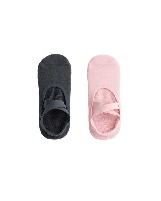 Oysho Pink 2 Pairs Of Padded Cotton Blend Yoga And Pilates Socks With Crossover Straps